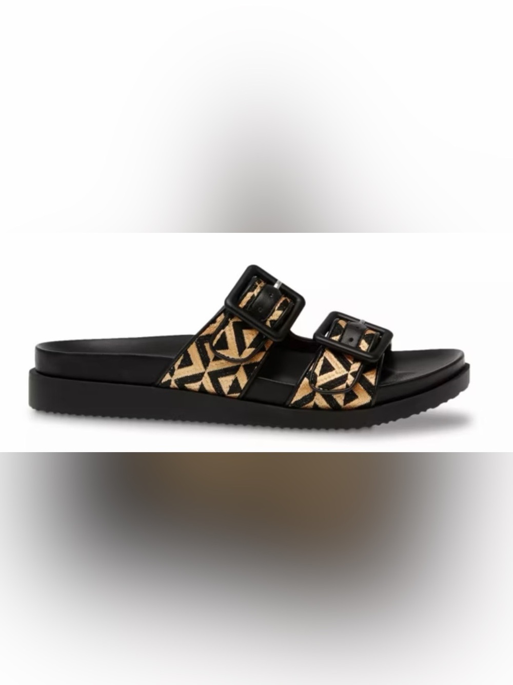 Steven New York Micah Platform Black & Gold Geometric Double-Buckle Sandals